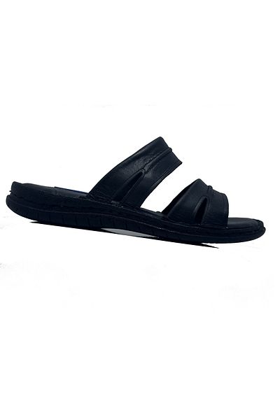 EDU Ayaktarz Edu Black 5067 Genuine Leather Orthopedic Daily Men's Slippers