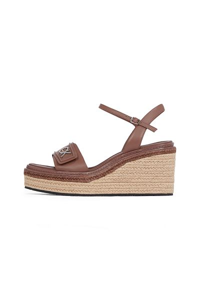 Calvin Klein Women Brown Relock Leather Wedge Sandals