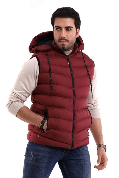 B.HE.Z Men's Gel Padding Cross Model Zippered Hooded Inflatable Vest with Inner Pocket