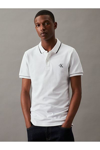 Calvin Klein Calvin Klein Mens White Tipping Short Sleeve Polo T-Shirt