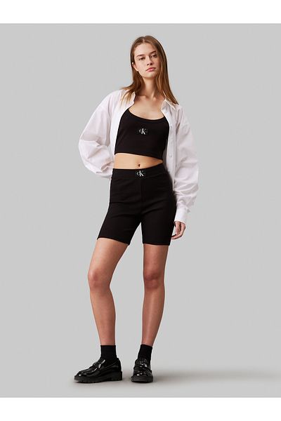 Calvin Klein Women Black Woven Label Rib Shorts