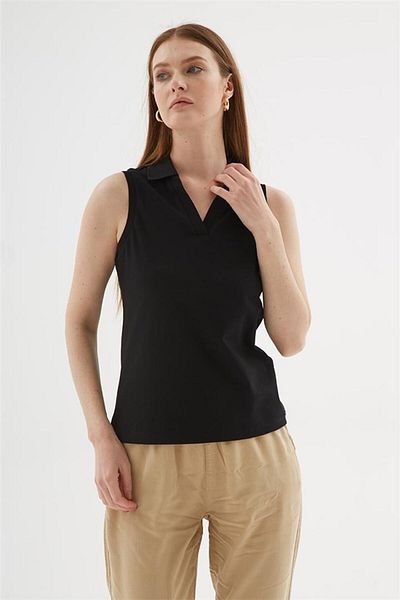 Fashion Friends Women's Polo V-Neck Sleeveless T-Shirt 25Y0516K1