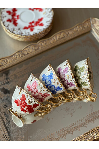 Lusso Gardenya 1 Adet Kahve Fincanı Ve Altlığı Çiçek Desen El Boyaması