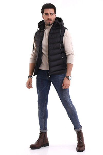 B.HE.Z Men's Gel Padding Cross Model Zippered Hooded Inflatable Vest with Inner Pocket