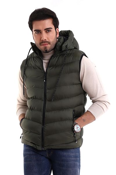 B.HE.Z Men's Gel Padding Cross Model Zippered Hooded Inflatable Vest with Inner Pocket