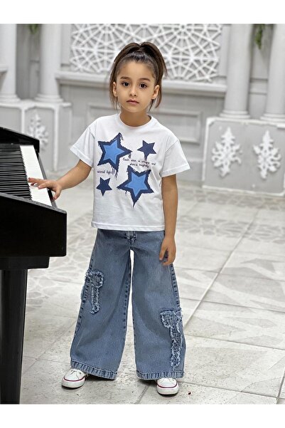 yns coolstar nová sezóna dívčí mašle s výšivkou JEDNODÍLNÉ DENIM kalhoty džíny