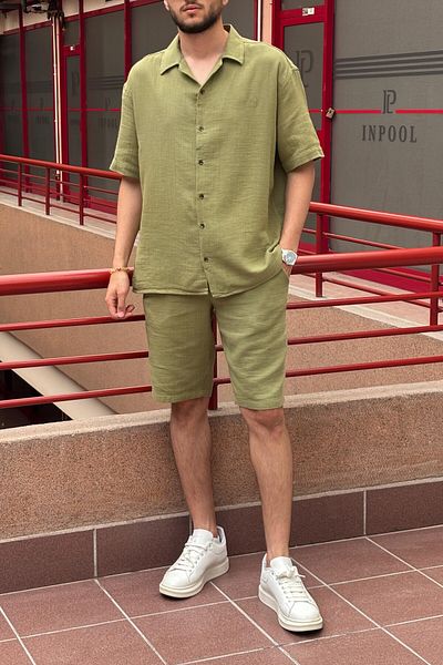 inpool Male, Apash Collar, Summer, 100% Cotton, Muslin Weaving, Top-Down Suit G14-303