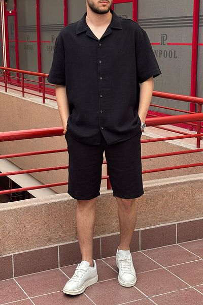 inpool Male, Apash Collar, Summer, 100% Cotton, Muslin Weaving, Top-Down Suit G14-303
