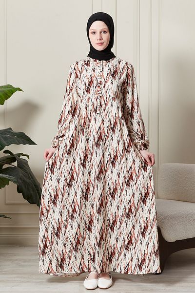 fistan Mevlana Φούστα Βισκόζη Ύφασμα Hijab Ρούχα Μητέρα Φόρεμα Προσευχής Φαρδιά Μοτίβο Hijab Φόρεμα