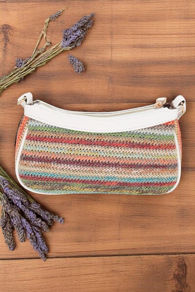 Aksesuar Жіноча плетена біла сумка-багет. Плетена сумка. Сумка через плече Ry261