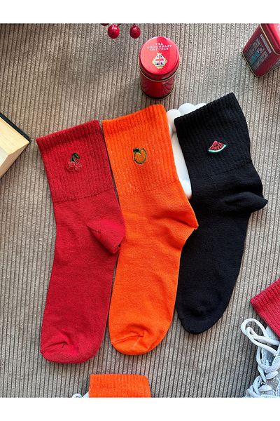 AYDK 3 Pairs Premium Unisex Colorful Socks Set with Fruit Embroidery Unisex Pattern.