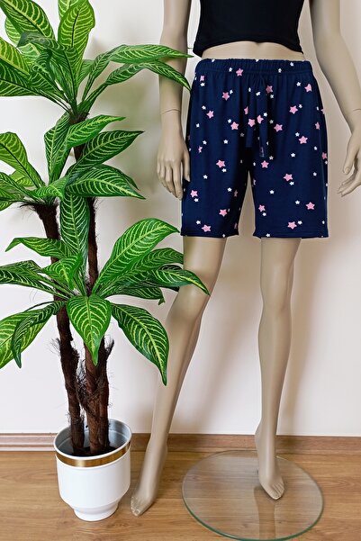 VİP BERA TEKSTİL Kadın Yıldız Desenli Rahat Kalıp Milan Kumaş Şort