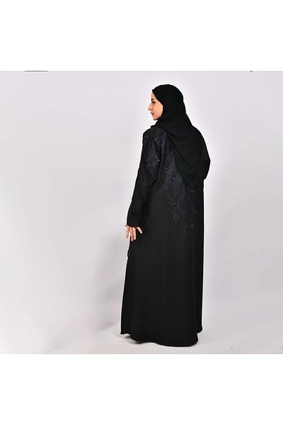 HAWRAA Abaya Quarter Cloak Black with Luxurious Blue Embroidery and Simple Beads
