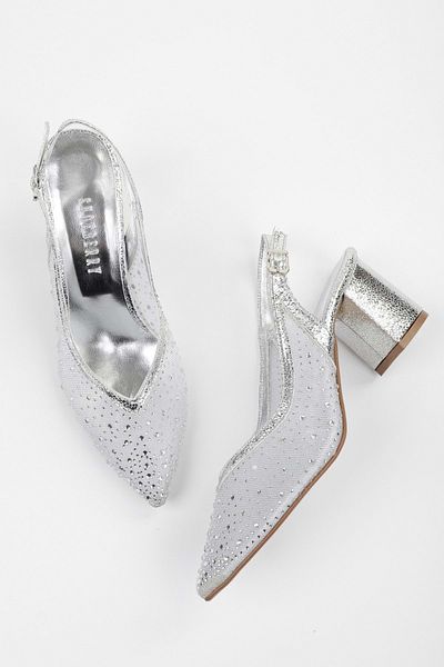 Shoeberry Women's Stan Silver Silvery Thick Heeled Shoes