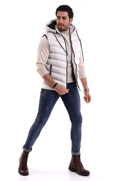 B.HE.Z Men's Gel Padding Cross Model Zippered Hooded Inflatable Vest with Inner Pocket