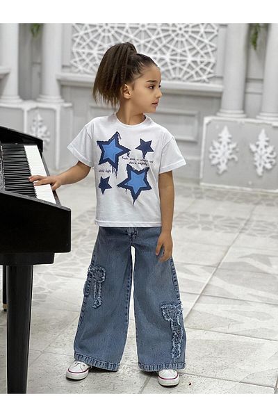 yns coolstar sezon nou copil de sex feminin broderie fundă ONE PIECE JEANS pantaloni blugi