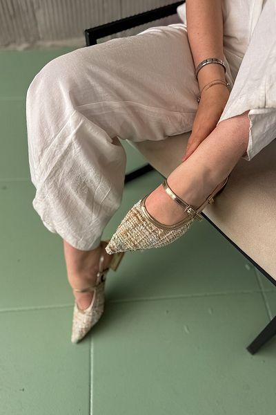 SHOEBELLAS Γυναικείες μπαλαρίνες Plen Beige Tweed με λεπτομέρεια Piping