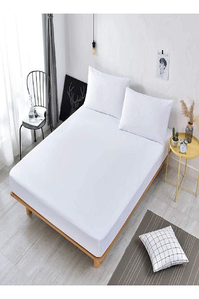 RISHAHOME 180 TC Cotton Bedsheet Set – Queen Size, White, 3 Pc (1 Sheet + 2 Pillowcases), 240x254 cm