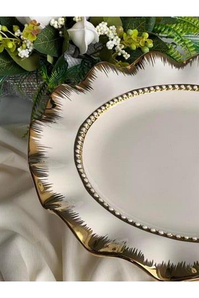 ROSSEV Serving Plate Footed Round Gold 33cm