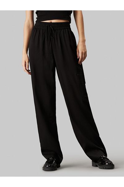 Calvin Klein Women Black Viscose Satin Utility Pants