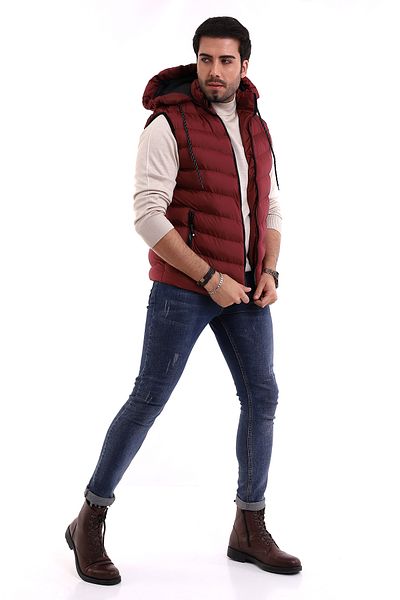 B.HE.Z Men's Gel Padding Cross Model Zippered Hooded Inflatable Vest with Inner Pocket