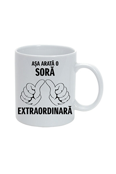 OEM Cană albă personalizată „Așa arată o soră extraordinară”, INOVATIX®. 330ml