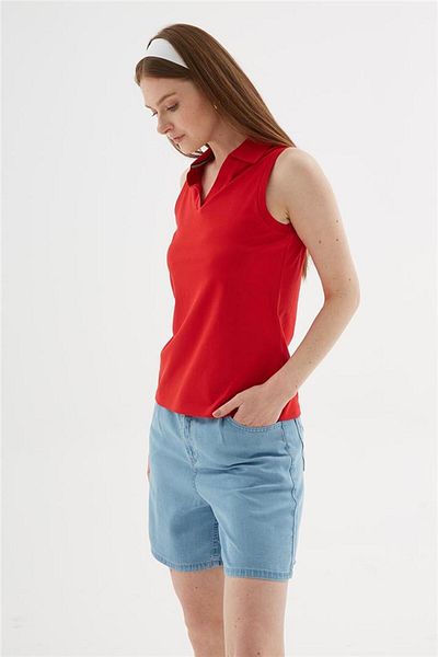 Fashion Friends Women's Polo V-Neck Sleeveless T-Shirt 25Y0516K1