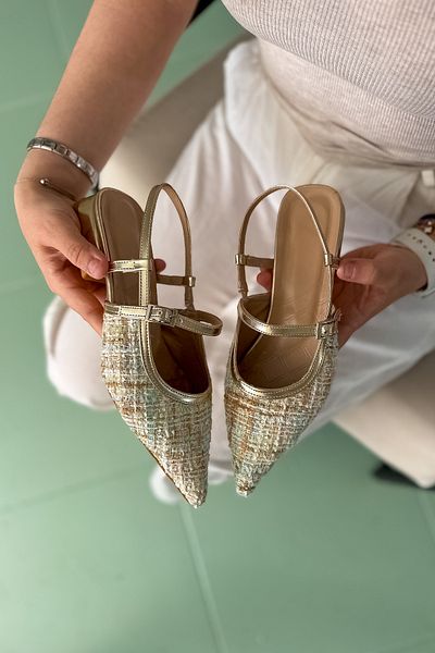 SHOEBELLAS Γυναικείες μπαλαρίνες Plen Beige Tweed με λεπτομέρεια Piping