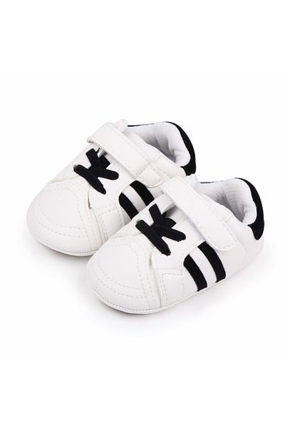 Superbaby Adidasi albi cu dungi negre pentru bebelusi