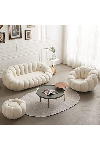 MAPLE HOME DECORATION Maple Home Lamb Fleece Sofa Set Modern Nordic Flower Minimalist Style Sofa For Living Room