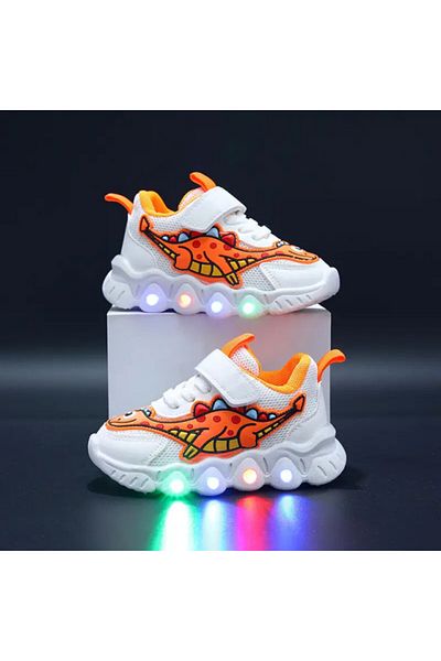 Superbaby Adidasi cu luminite pentru baietei - Orange dino