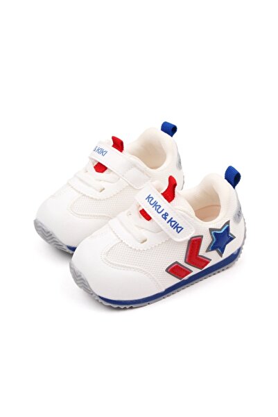 Superbaby Adidasi pentru copii, albi, cu insertii rosii si albastre