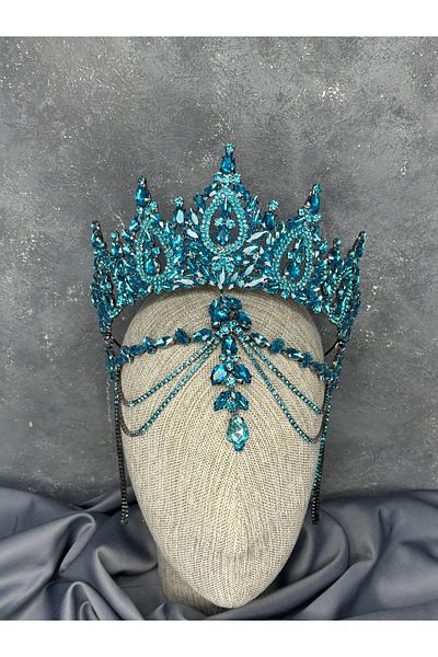 Hayalperest boncuk High Frontlet Hair Accessory with Dangle Balca Bridal Henna Crown