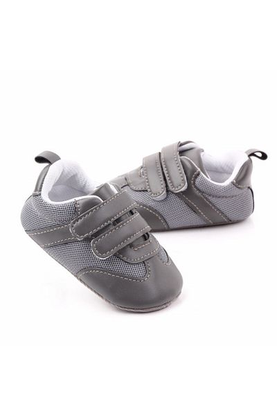 Superbaby Adidasi gri cu barete pentru bebelusi