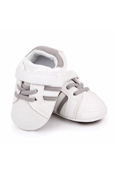 Superbaby Adidasi albi cu dungi gri