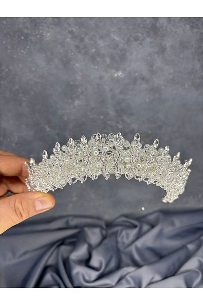 Hayalperest boncuk Crystal Bead Embroidered Steaming Bridal Crown
