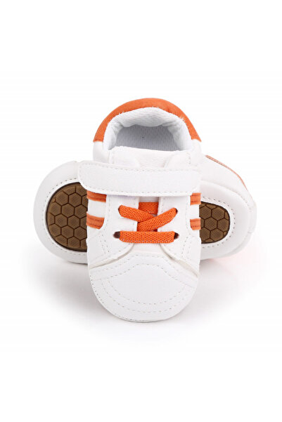 Bebelul White sneakers with orange stripes for babies
