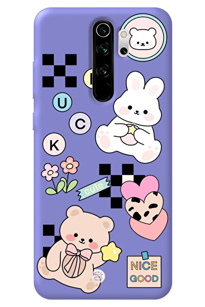 WANNA PROTECT Xiaomi Redmi Note 8 Pro Lila İçi Kadife Cute Tavşan Desenli Sil...