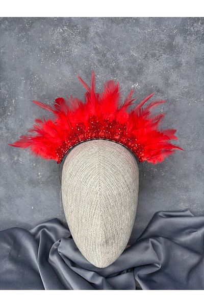 Hayalperest boncuk Arden Feathered Beaded Bridal Henna Crown Shiny Model