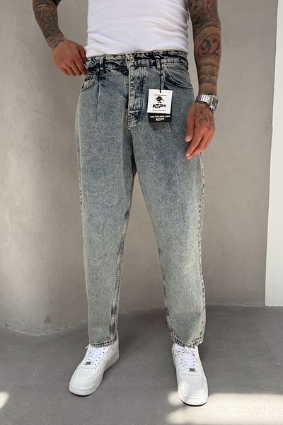 MADZEYMODA Ballon Fit Ανδρικό Washable Boyfriend Mold Μπλε τζιν παντελόνι KE-803