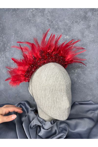 Hayalperest boncuk Arden Feathered Beaded Bridal Henna Crown Shiny Model
