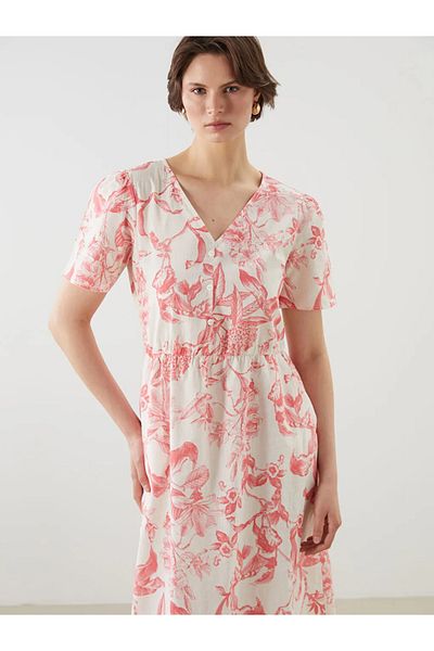 LC Waikiki Lcwaikiki classic coral v-neck floral dress