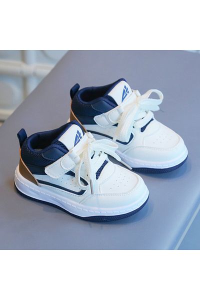 Superbaby Adidasi albi cu insertii bleumarine si maro - Sport