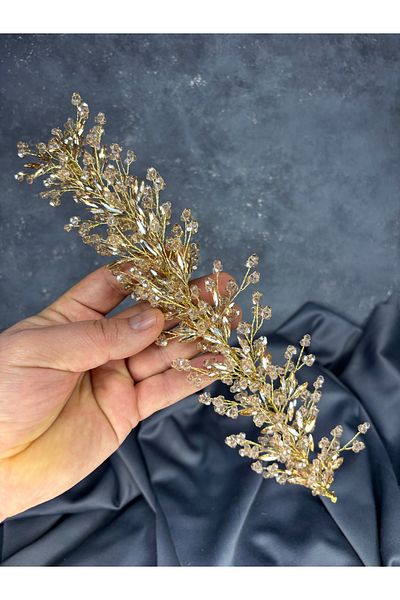 Hayalperest boncuk Hera Crystal Beaded Bridal Henna Crown Hair and Turban Accessory