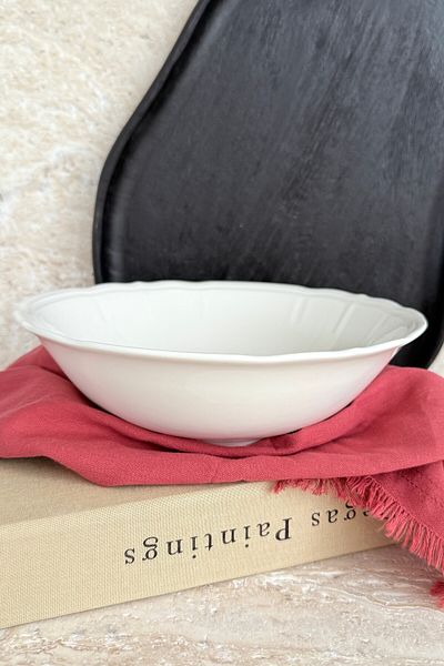 porselenden Perla Cream 23 cm Large Size Porcelain Deep Salad Bowl Presentation Serving Plate