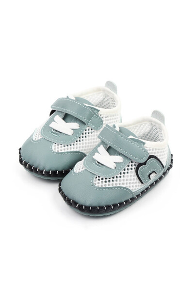 Superbaby Adidași albi pentru băieței pentru primii pași, cu inserții bleu și...