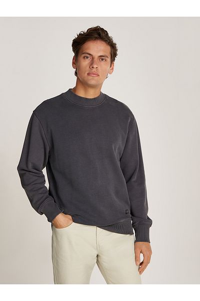 Calvin Klein Men Black Washed Woven Label Pullover Sweatshirt