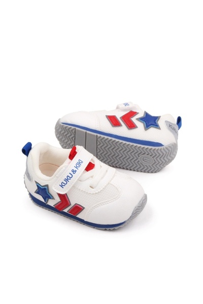 Superbaby Adidasi pentru copii, albi, cu insertii rosii si albastre