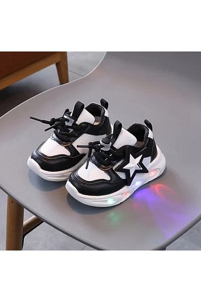 Superbaby Adidasi negri cu alb cu luminite - Star
