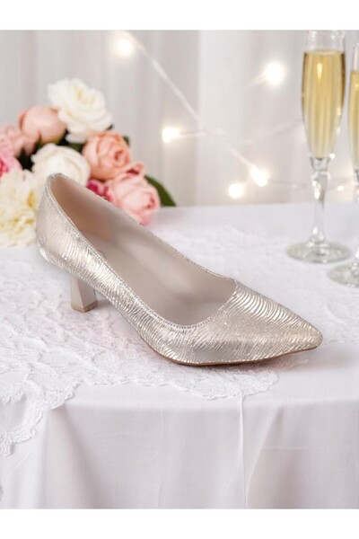 Elit 980 Золоті 5 см жіночі вечірні туфлі на підборах